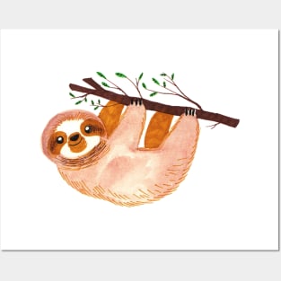 Kawaii Sloth Watercolor Posters and Art